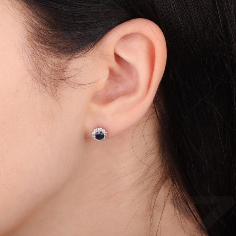 Kolczyki srebrne Markiza kwiatek z naturalnym Szafirem