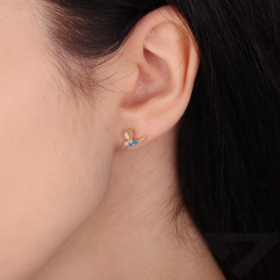 Kolczyki złote kolibry z jasno niebieską cyrkonią