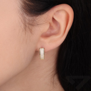 Kolczyki złote blaszka z trzema rzędami cyrkonii