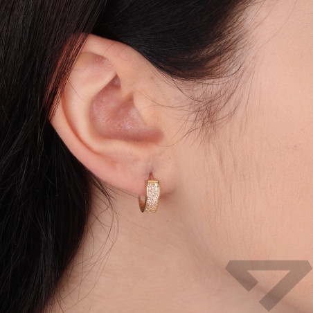 Kolczyki złote owale z trzema rzędami cyrkonii