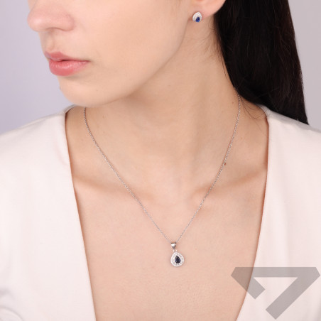 Komplet kolczyki i zawieszka markiza z ciemno niebieską cyrkonią