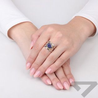 Pierścionek metaloplastyka z brassem wysadzany naturalnym Lapis Lazuli