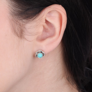 Kolczyki srebrne naturalny Turkus w kwiatowej otoczce