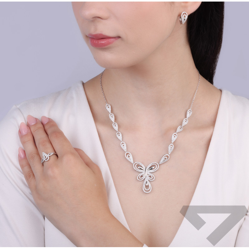 Komplet biżuterii naszyjnik i kolczyki łezki z cyrkoniami