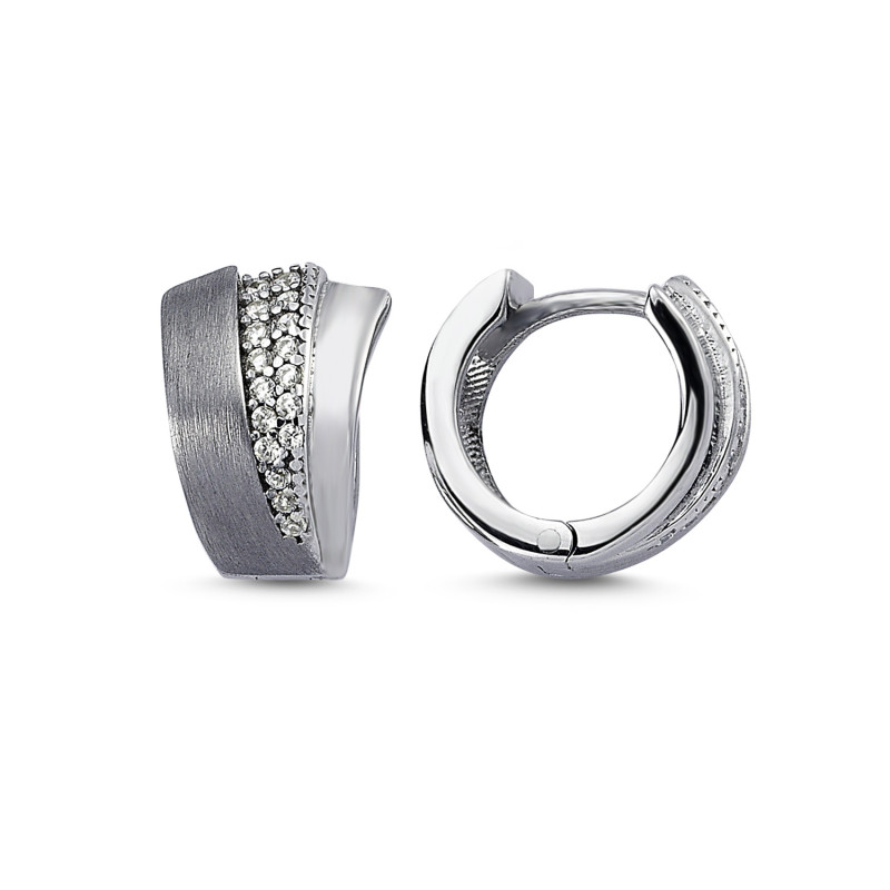 Kolczyki srebrne blaszka matowa z cyrkoniami