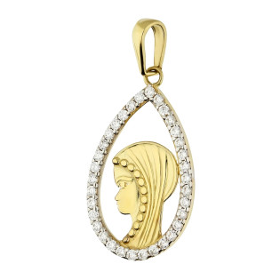 Medalik złoty Matka Boska główka w kropli z cyrkoniami