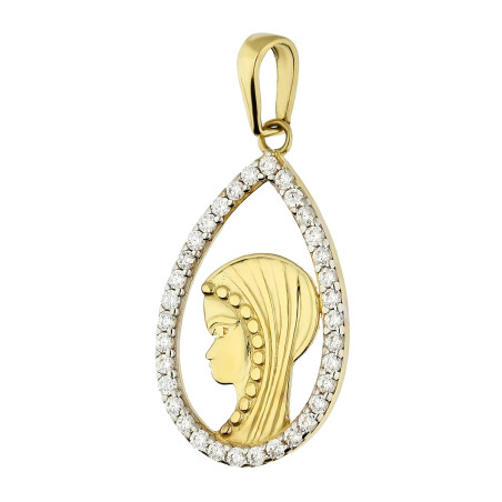 Medalik złoty Matka Boska główka w kropli z cyrkoniami