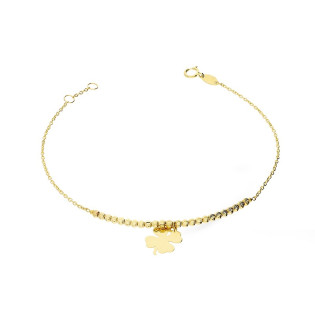 Bransoletka złota z grawerowanymi kulkami i wiszącą koniczyną