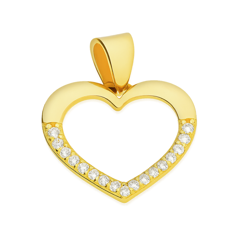 Wisiorek serce złote ramka z białymi cyrkoniami na dole