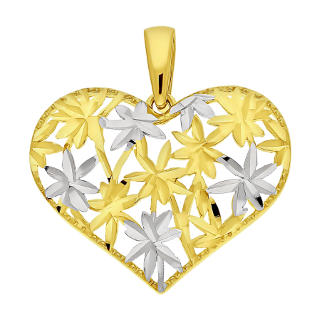 Serduszko złote do zawieszenia ażurowe kwiaty