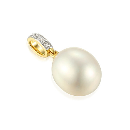Zawieszka złota biała perła z diamentami
