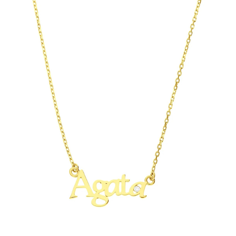 Naszyjnik złoty z imieniem Agata i z cyrkonią w środku