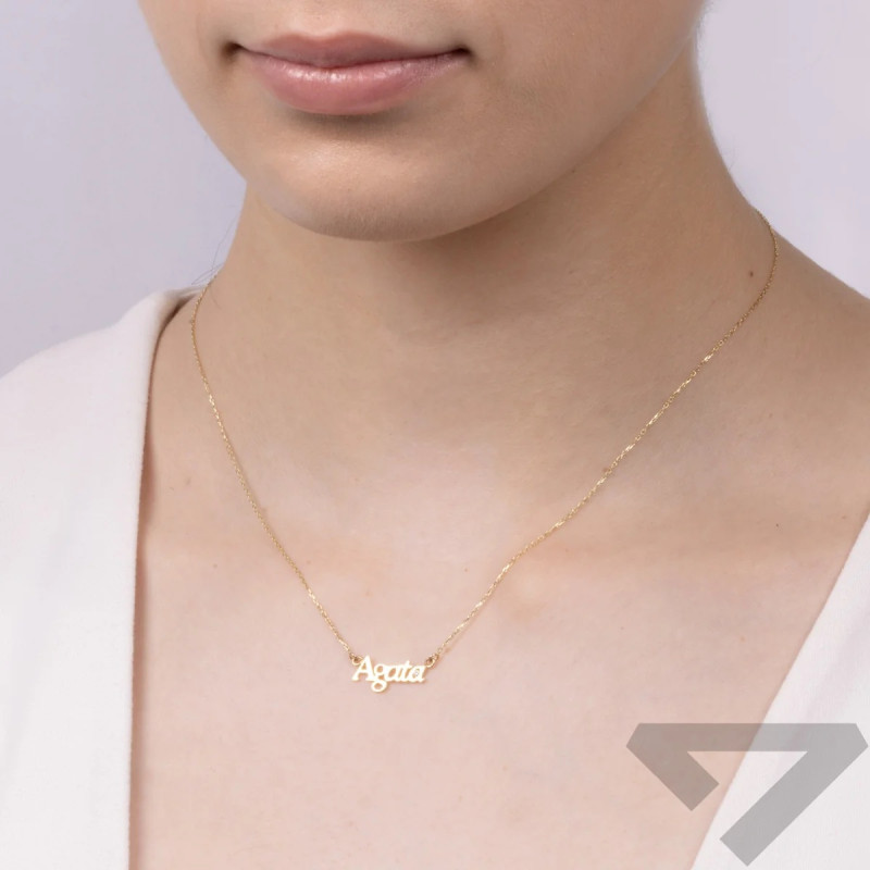 Naszyjnik złoty z imieniem Agata i z cyrkonią w środku