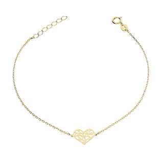 Bransoletka złota serce ażur listki na łańcuszku rolo