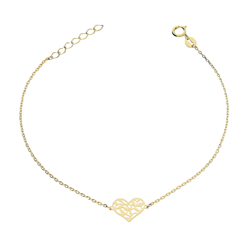 Bransoletka złota serce ażur listki na łańcuszku rolo
