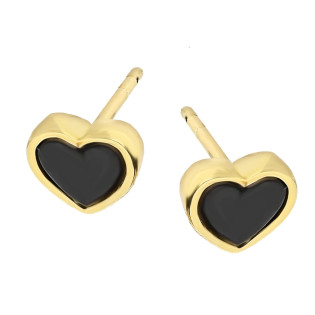 Kolczyki złote serce agat czarny jubilerski gładka oprawa