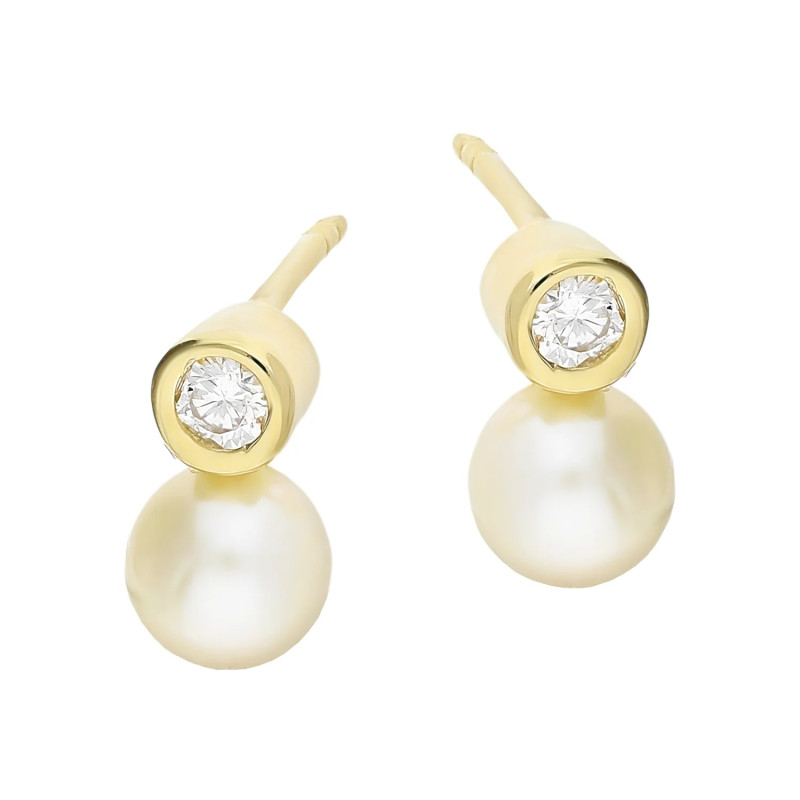 Kolczyki złote z naturalnymi perłami i cyrkoniami