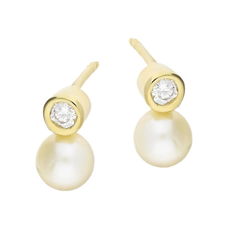 Kolczyki złote z naturalnymi perłami i cyrkoniami