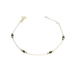 Bransoleta złota czarne cyrkonie faset i kulki grawer