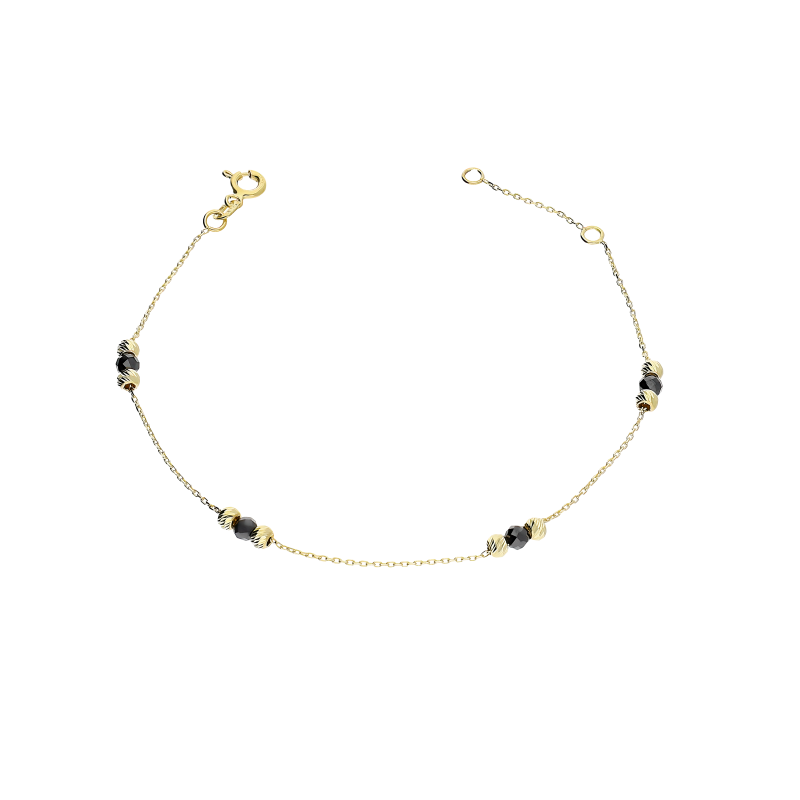 Bransoleta złota czarne cyrkonie faset i kulki grawer