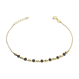 Bransoletka złota kulki czarne faset i kulki złote grawer