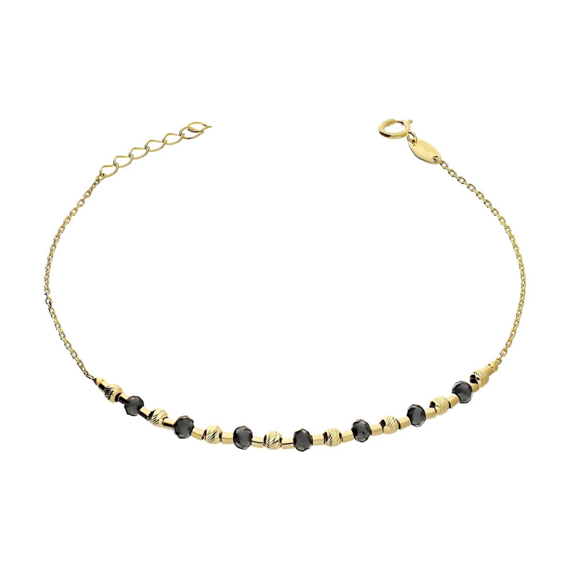 Bransoletka złota kulki czarne faset i kulki złote grawer