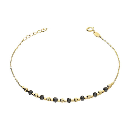 Bransoletka złota kulki czarne faset i kulki złote grawer