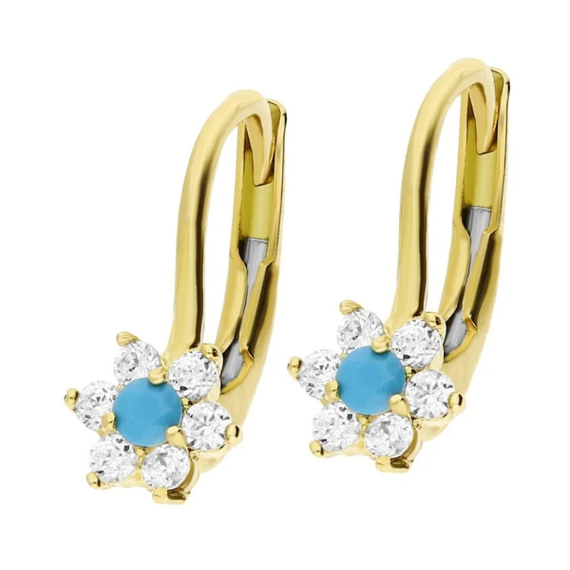 Kolczyki dla dziecka kwiatuszki z turkusową cyrkonią