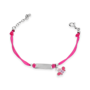 Bransoletka srebrna sznurkowa dla dziewczynki blaszka i pszczółka z emalią