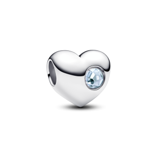 Charms Pandora do grawerowania w kształcie serca z jasnoniebieskim kamieniem 794161C03