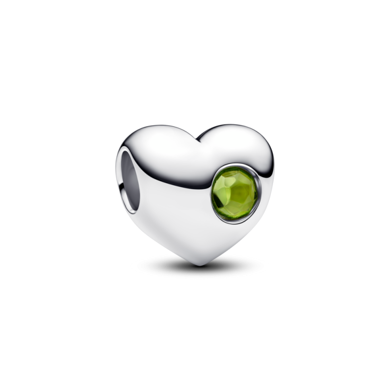 Charms Pandora do grawerowania w kształcie serca z jasnozielonym kamieniem 794161C08