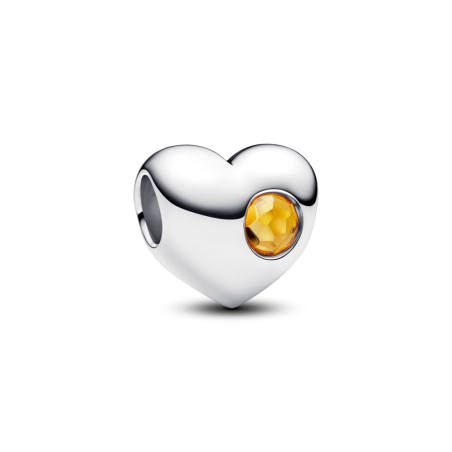Charms Pandora do grawerowania w kształcie serca z żółtym kamieniem 794161C11