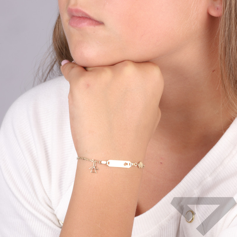 Bransoletka złota dla dziecka blaszka z wyciętym sercem, serce i anioł