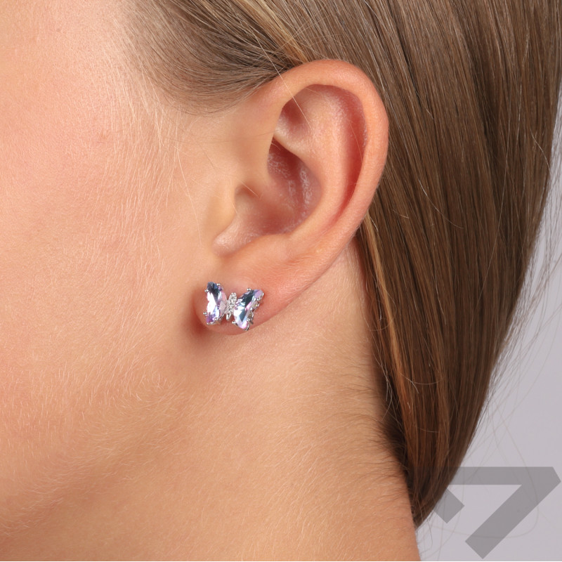 Kolczyki srebrne motylki z kolorową cyrkonią