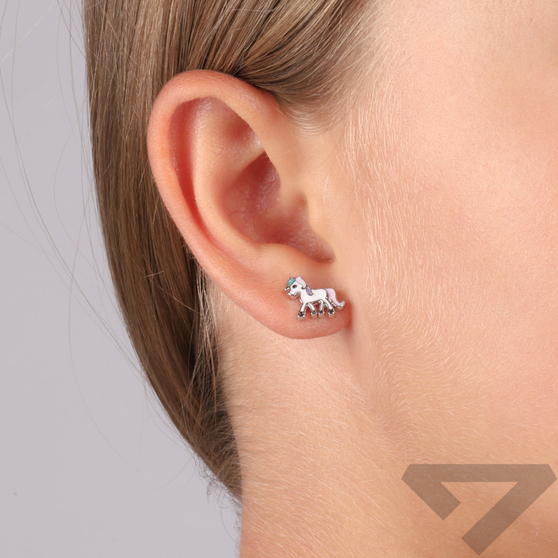 Kolczyki srebrne dla dziewczynki konik Pony emalia