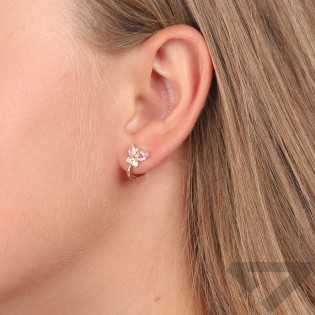 Kolczyki złote motylki z jasno różową cyrkonią próba 585