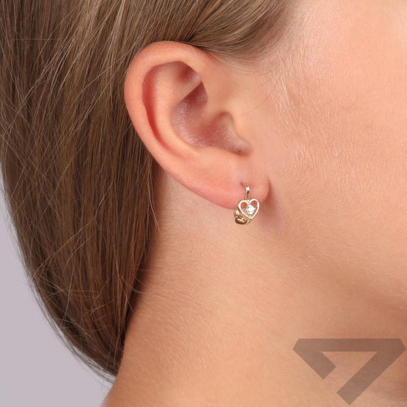 Kolczyki złote dla dziecka serduszko z cyrkonią próba 375