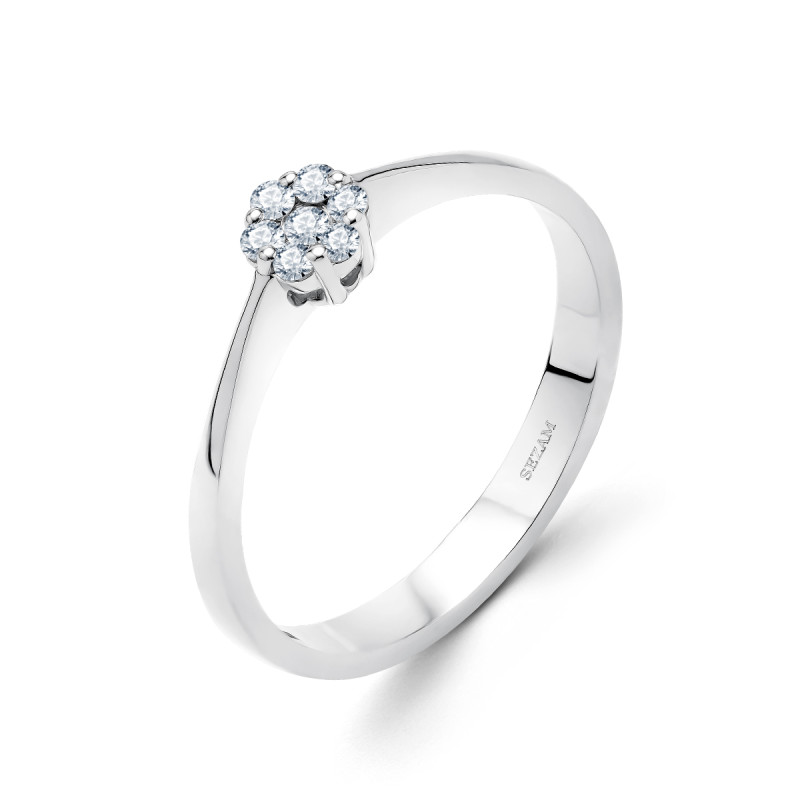 Pierścionek zaręczynowy z białego złota ANEMON z diamentami 0,11 ct