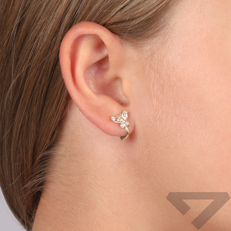 Kolczyki złote dla dziewczynki motyl z cyrkoniami próba 375