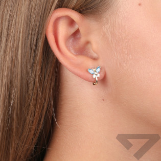 Kolczyki złote dla dziecka motylki z błękitną cyrkonią próba 585