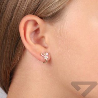 Kolczyki złote motylki z jasno różową cyrkonią próba 375