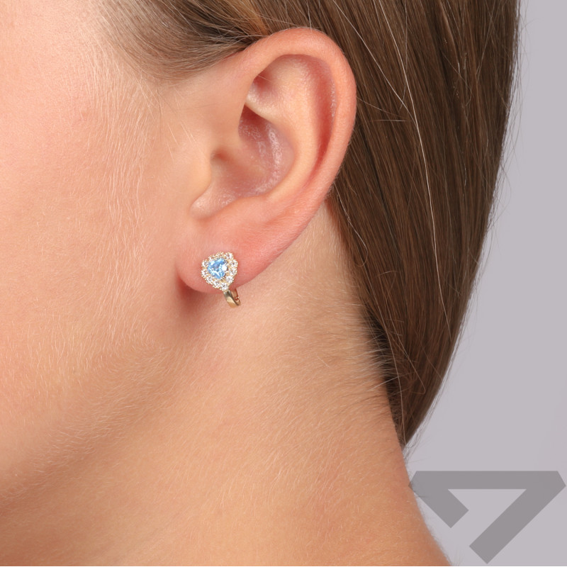 Kolczyki złote dla dziewczynki błętitne serce otoczone cyrkoniami próba 375