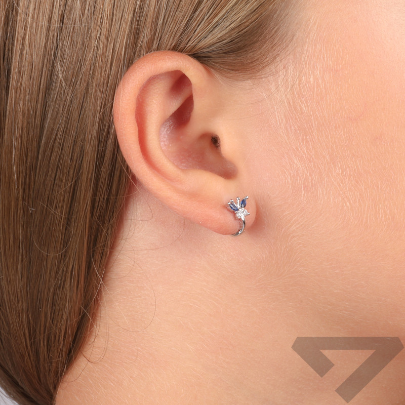 Kolczyki srebrne dla dziewczynki motyl z szafirowymi cyrkoniami