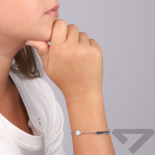 Bransoletka srebrna dla dziecka blaszka z misiem emaliowanym