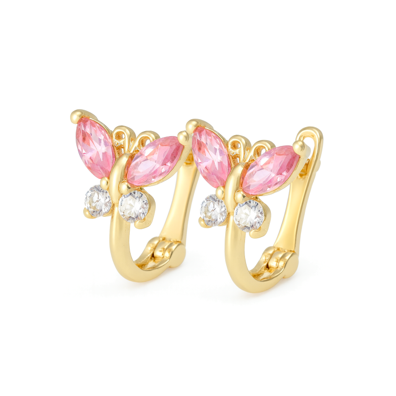 Złote kolczyki motylki z różową cyrkonią pr. 375 - JubilerSezam.pl