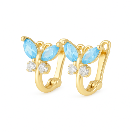 Kolczyki złote dla dziecka motylki z błękitną cyrkonią próba 585