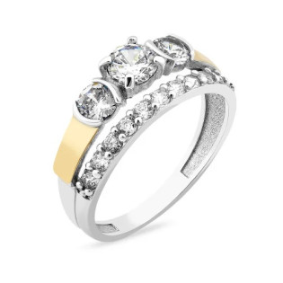 Pierścionek srebrny Noble Rings cyrkonia ze złotą blaszką