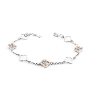 Bransoleta srebrna koniczynka z cyrkoniami oraz koniczynka ramka z elementami ze złota