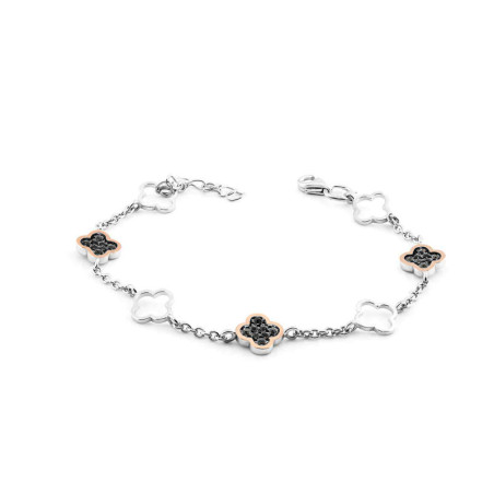Bransoleta srebrna koniczynki z czarnymi cyrkoniami