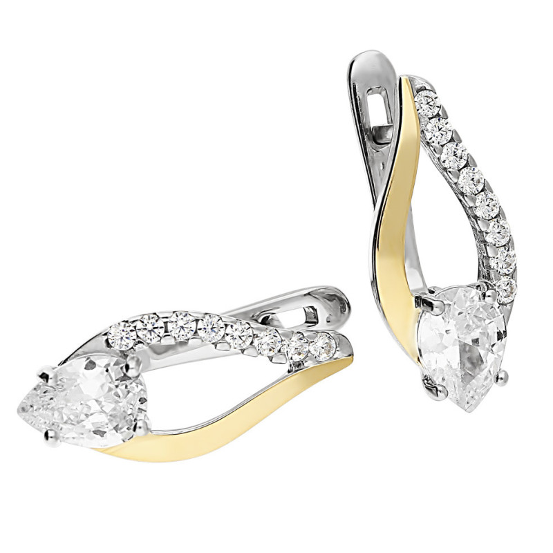 Kolczyki srebrne z cyrkoniami i złotą blaszką